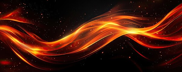 Wall Mural - fire abstract background idea. dynamic wave of orange and red light particles glowing in a dark sett