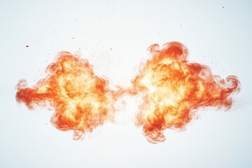 Wall Mural - Two fiery orange explosions isolated on white background.