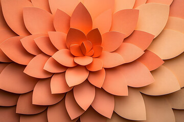 Wall Mural - Abstract orange lotus flower pattern. Paper cut pastel background. Yoga, meditation and spa. Wellness and harmony concept. Banner, backdrop. Mocha mousse - color 2025