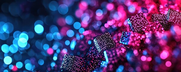Wall Mural - dots abstract background concept. abstract digital background featuring vibrant glowing cubes and co