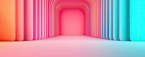 Wall Mural - floor abstract background idea. a vibrant, colorful corridor with arches of pink and blue light crea