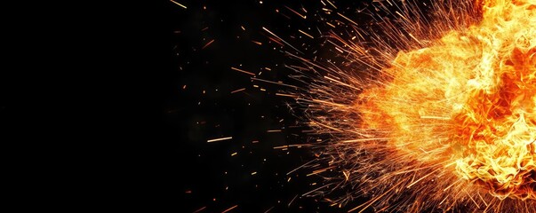 Wall Mural - fire abstract background idea. dynamic explosion of fiery flames and sparks against a dark backdrop.