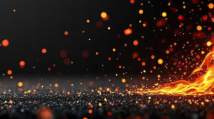 Wall Mural - fire abstract background idea. vibrant orange sparks and flames illuminating a dark background, evok