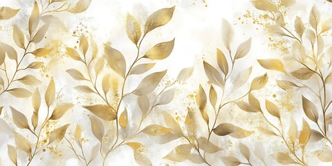 Gold leaf pattern, nature,  subtle background, elegant design, home decor.