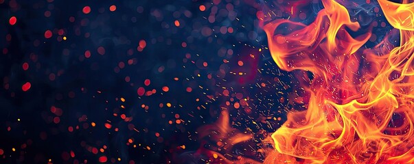 Wall Mural - fire abstract background idea. a vibrant flame with sparks dancing against a dark background, symbol