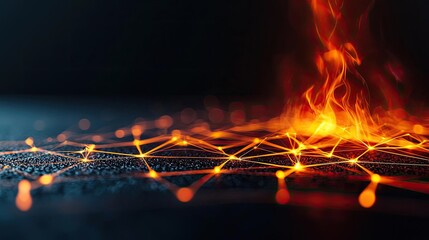 Wall Mural - fire abstract background idea. a vibrant digital network with flames, representing innovation and co