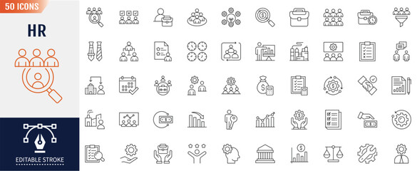 Human resources line icon set. Editable stroke. Employee, work, business, organization structure, industry, cycle economy, hr. Vector illustration