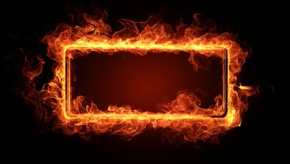 Wall Mural - Fiery rectangular frame on black background. (6)