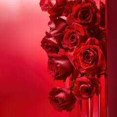 Canvas Print - Close-up of a bouquet of red roses against a red background.