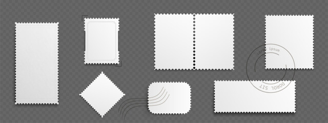 Wall Mural - postcard stamp frame collection with blank white shapes - rectangular vertical and horizontal, squar