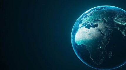 Wall Mural - A darkened globe with faint glowing edges, with text reading Unite for Earth Hour on a deep black and blue gradient background 