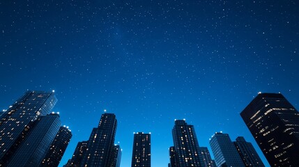 Wall Mural - A city skyline with most lights turned off, except for a few glowing candles in windows, under a starry night sky for Earth Hour 