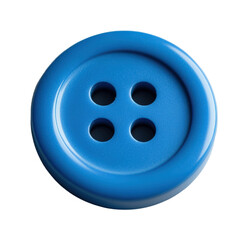 Flat blue button with four holes for crafts and design high fidelity detail close-up creative concept isolated on transparent background png