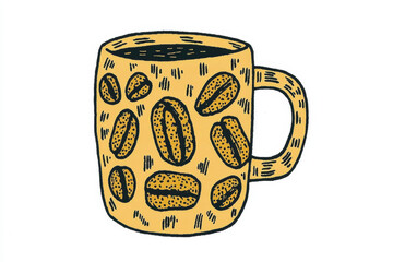 Wall Mural - yellow coffee mug with coffee beans design, perfect for coffee lovers