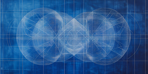 Poster - Celestial Convergence: Abstract Blue Print  