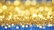 © 雪 王 - Gold Lights and Glitter on Blue Background with Bokeh Effect, Ideal for Crafting an Elegant Design Atmosphere