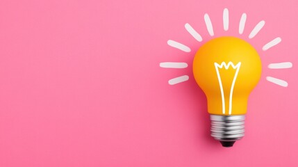 Aufkleber - Bright Yellow Light Bulb on Pink Background with Creative Design