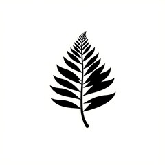 Wall Mural - Black silhouette of a fern leaf on a white background.