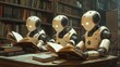 © Andrii Savchuk - Robots studying in old-fashioned library with books