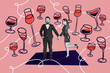 © deagreez - Template poster artwork 3D photo collage of beverage friday toast club relax cocktail young couple man lady date love hand hold together