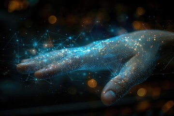 Futuristic digital network connection concept with glowing particles and bokeh lights