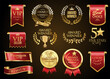 © totallyout - VIP and premium emblem and badges red and gold color isolated on black background stock illustration