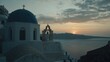 Santorini sunset view of a Greek church.