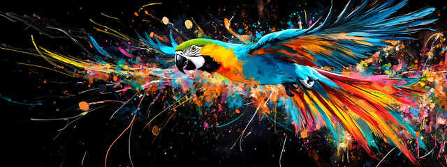 Wall Mural - Parrot in Flight with Vibrant Paint Strokes