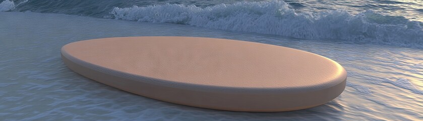 Wall Mural - A smooth, oval object rests on a beach, partially submerged in gentle waves.