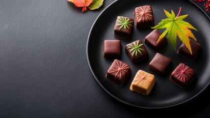 Wall Mural - Gourmet chocolate assortment with rich flavors and elegant presentation for a delightful indulgence.