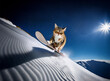 © YiuCheung - A tabby cat snowboards down a snowy mountain slope under a bright sun.  The cat appears focused and determined. The scene is vibrant and playful.