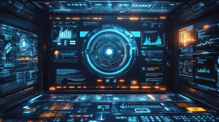 Wall Mural - Futuristic interface control panel display