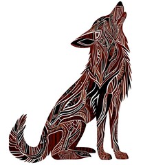 Wall Mural - Ornate brown wolf howling, intricate design.