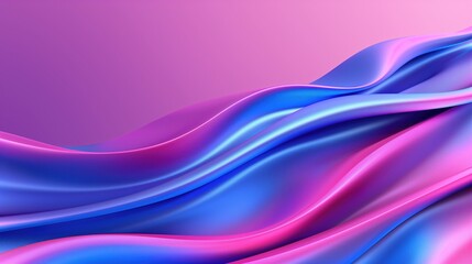 Wall Mural - Vibrant flow of pink and blue satin silk curves on a purple abstract background