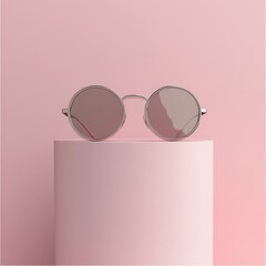 Wall Mural - Silver round sunglasses on pink cylinder.