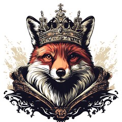 Wall Mural - Regal fox illustration with crown and cloak.