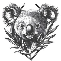 Wall Mural - Illustration of a koala surrounded by leaves.