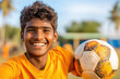 © Niks Ads - Indian man showcasing impressive football skills under a bright blue sky background