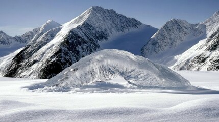 Sticker - Snowy glacier landscape with majestic mountains in the background.