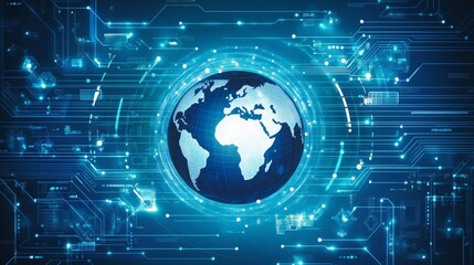 Wall Mural - abstract blue background with digital connections and network lines, a technology concept banner des