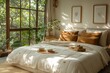 © Somboon - Cozy modern bedroom with neutral tones and crisp linen home interior natural light relaxing retreat