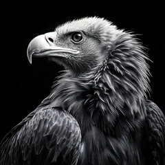 Wall Mural - an elegant black and white shot of a majestic vulture in a dark setting