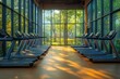 © PD - Bright and inviting gym interior featuring treadmills along a sunlit window wall