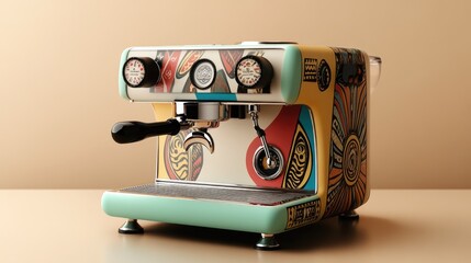 Wall Mural - Colorful retro espresso machine on a simple surface. Generative AI