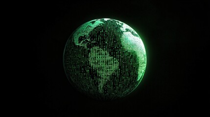 Digital earth covered with binary code patterns, isolated on dark gradient