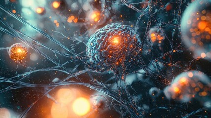 Aufkleber - Futuristic digital illustration depicting the concept of artificial intelligence with neural networks and data flow, emphasizing technological innovation and brain activi