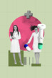 © deagreez - Vertical art creative trend collage of two happy doctor girls hold clipboard insurance painkiller pills treatment covid illness