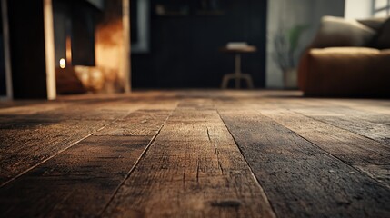 Fototapete - A dramatic dark textured background paired with a rustic wooden floor, perfect for photography or design projects requiring an elegant and minimalist aesthetic.