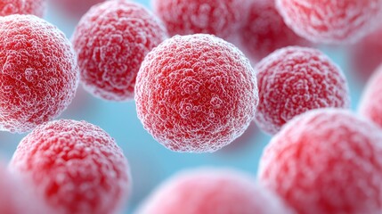 Poster - Close-up View of Red Microscopic Bacteria in a Fluid Environment