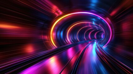 Wall Mural - neon tunnel: a journey through vibrant light and speed. futuristic digital art, abstract background,